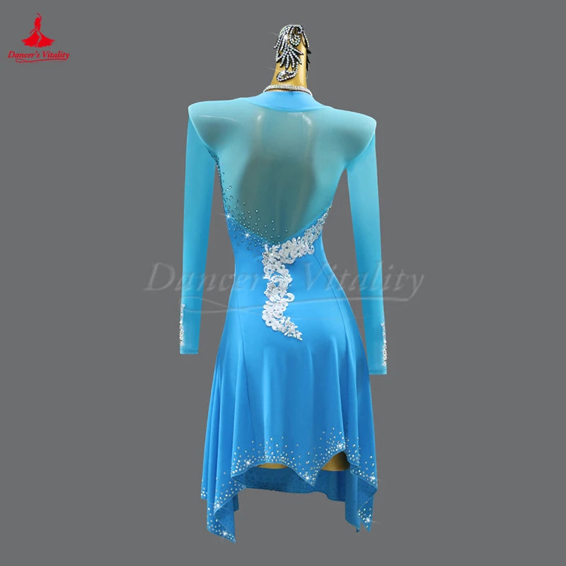 Latin Ballroom Dance Dress With Long Sleeves For Adults And Kids Competition And Graded Exam