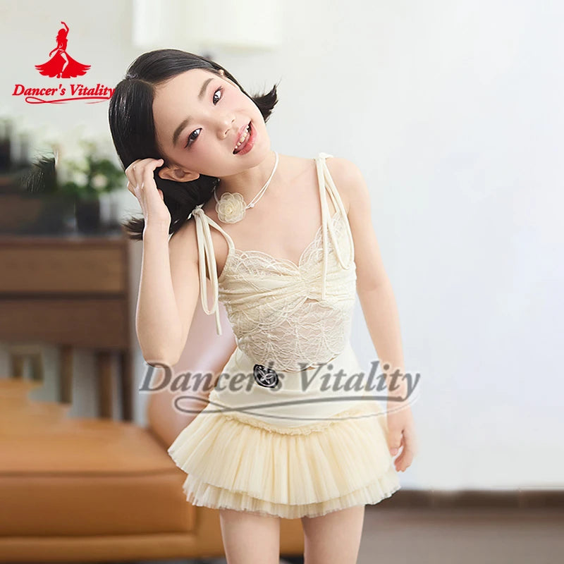 Girls Black Lace Crop Top and Tulle Skirt Latin Dance Costume - Dancer's Vitality