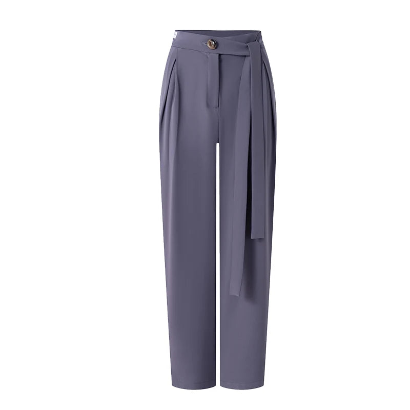 Women's Dark Mauve High-Waisted Pleated Tapered Dance Pants with Tie-Waist