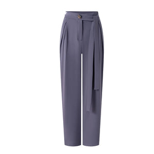 Women's Dark Mauve High-Waisted Pleated Tapered Dance Pants with Tie-Waist