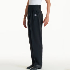 Men's Black and Brown High-Waisted Pleated Ballroom Dance Trousers