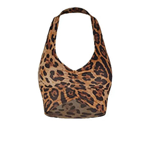 Women's Black & Leopard Print Halter Crop Top & Asymmetrical Skirt Latin Dancewear Set, Ruched V-Neck, Tie-Waist