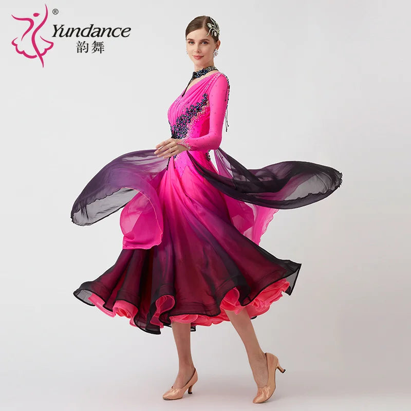 Women's Modern Ballroom Waltz Dress Rhinestone Embellished Multicolor For Competition