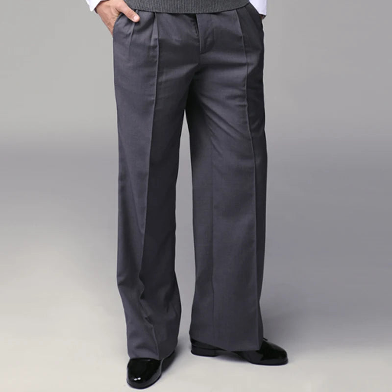 Men's Gray Pleated Wide Leg Ballroom Dance Trousers