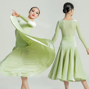 Girls' Velvet Long Sleeve Leotard & Skirt Set, Ballroom Latin Dance Costume