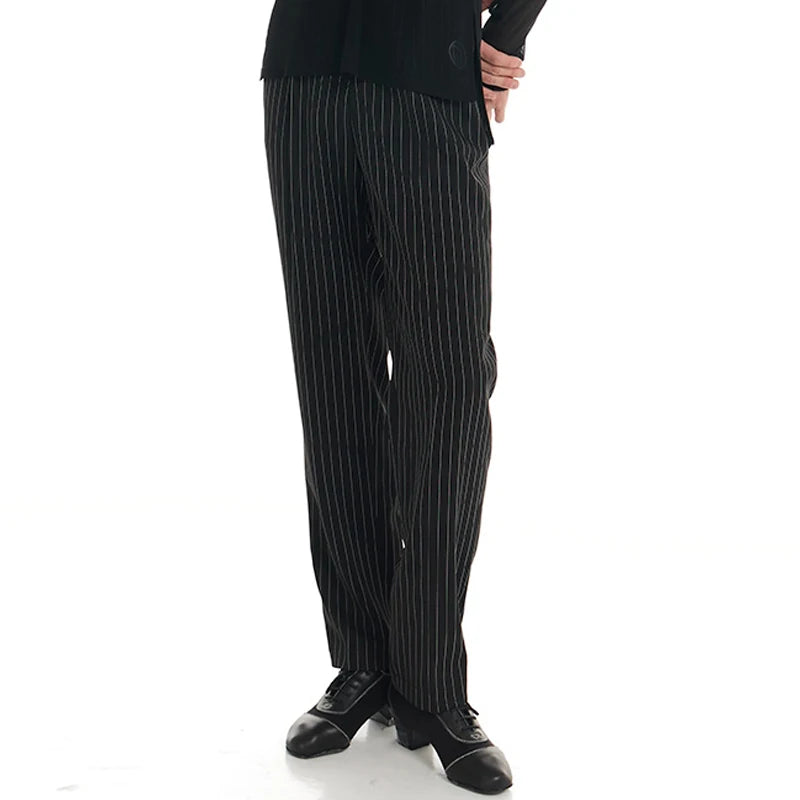 Dance Pants Women's Black Pinstripe High-Waisted Wide Leg Ballroom Latin Dance