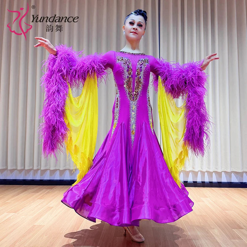 Women's International Standard Ballroom Dance Dress Satin Chiffon For Competition