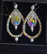 Dance Earrings Women's Iridescent AB Rhinestone Hoop Earrings, Ballroom Latin Salsa Dance Jewelry