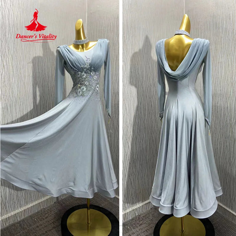 Ballroom Waltz Dance Dress Elegant Backless Fishtail Hem For Adults And Kids Competition