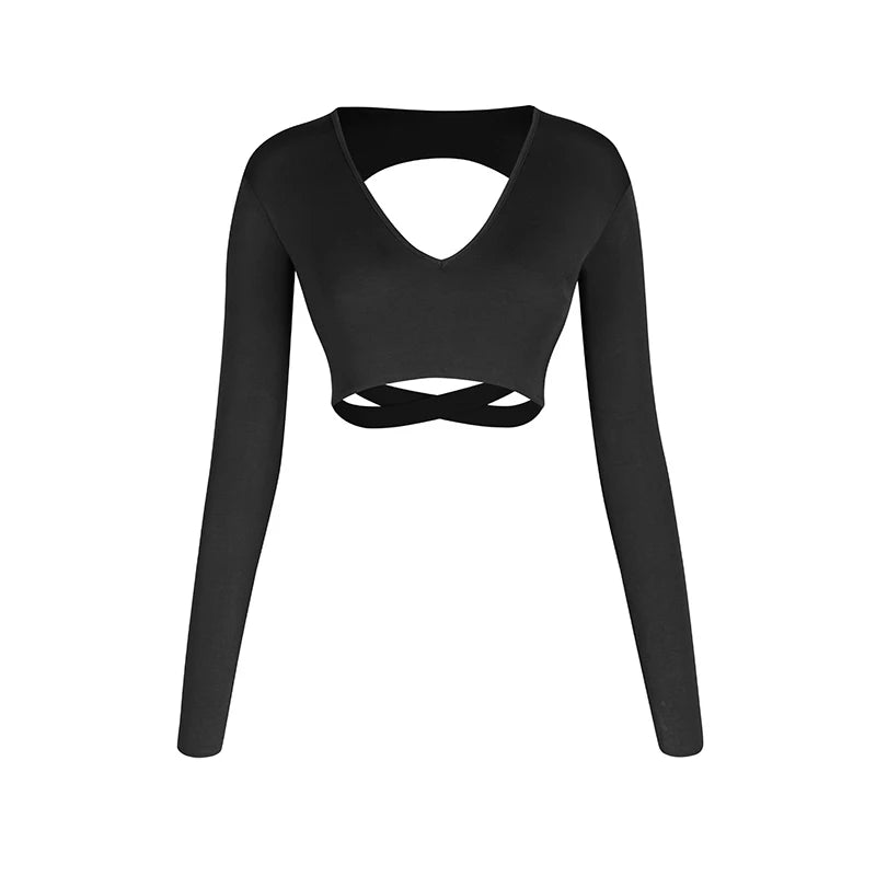 Women's Pink, Brown, Black V-Neck Long Sleeve Crop Top & Fringe Latin Dance Skirt Set