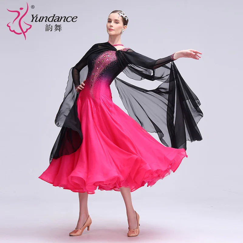 Women's Standard Ballroom Waltz Dress With Rhinestones, Multicolor For Competition