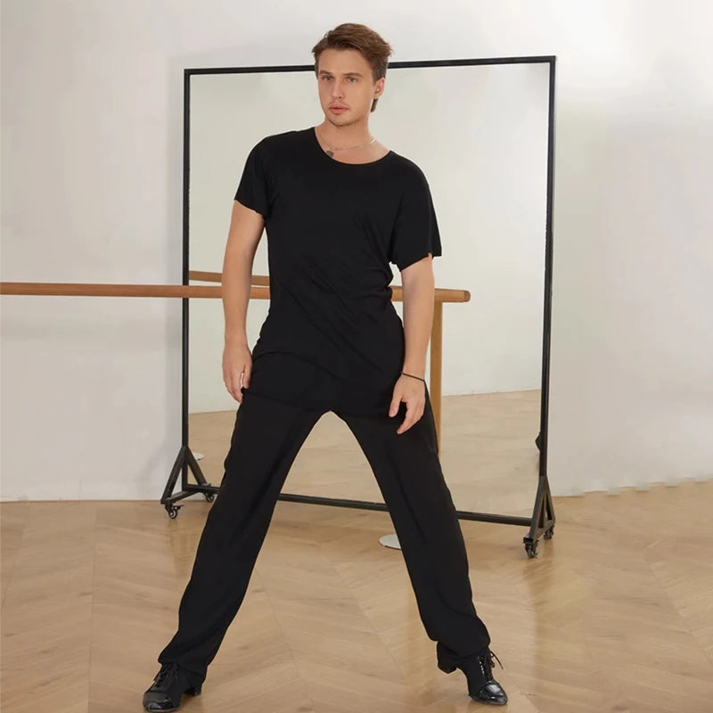 Dance Pants Men's & Women's Black High-Waist Wide-Leg Loose Fit Ballroom Latin Dance Trousers