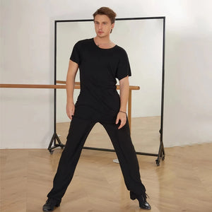 Dance Pants Men's & Women's Black High-Waist Wide-Leg Loose Fit Ballroom Latin Dance Trousers