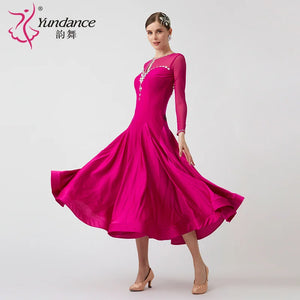 Women's Standard Ballroom Waltz Competition Dress With Rhinestones Multicolor For Performance