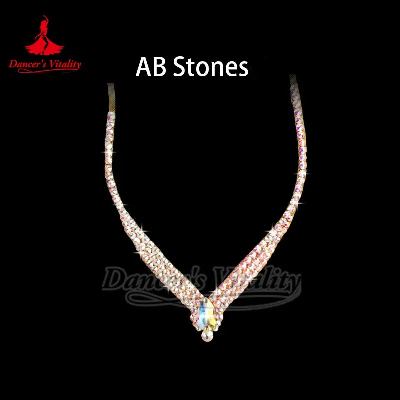 Dance Necklace Women's Clear Rhinestone Crystal V-Shape Dangle Ballroom Latin Salsa Dance Jewelry