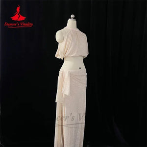 Belly Dance Costume, Women's, Lavender Sequin Halter Crop Top and Draped Slit Maxi Skirt, Performance Wear