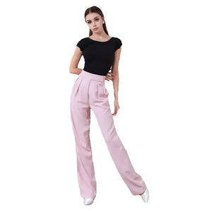 Women's Pink High-Waisted Wide Leg Ballroom Dance Pants