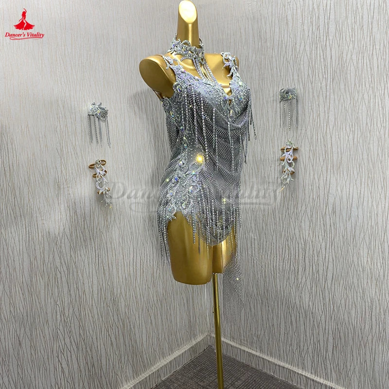 Women's Latin Ballroom Dance Dress Sleeveless For Cha-Cha Samba Rumba Jive Competition And Exam