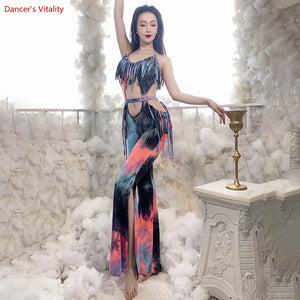 Women's Yellow Fringe Cutout Jumpsuit with Sheer Sleeves, Belly Dance Costume