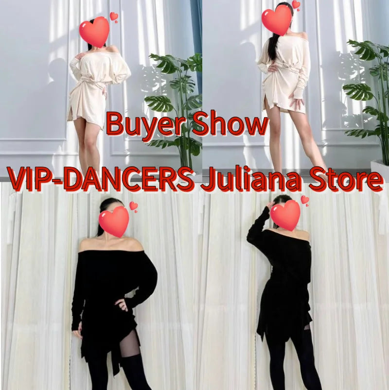 Dance Dress Women's Off Shoulder Batwing Sleeve Tie-Waist Ballroom Latin Practice Top