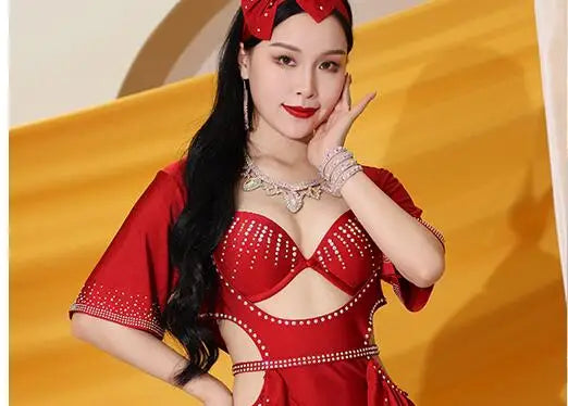 Belly Dance Dress Women's Purple Sequin Cut-Out Slit Maxi Dress with Headband and Jewelry