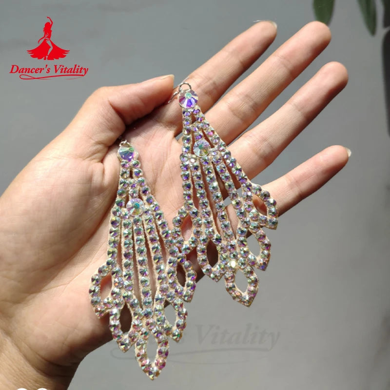 Dance Earrings Women's Iridescent AB Rhinestone Hoop Earrings, Ballroom Latin Salsa Dance Jewelry