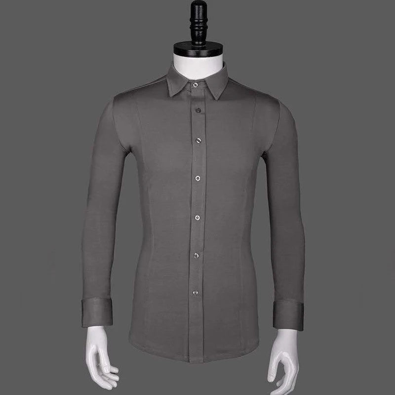 Men's Black Stretch Long Sleeve Dance Shirt with Tie, Ballroom Latin Tango