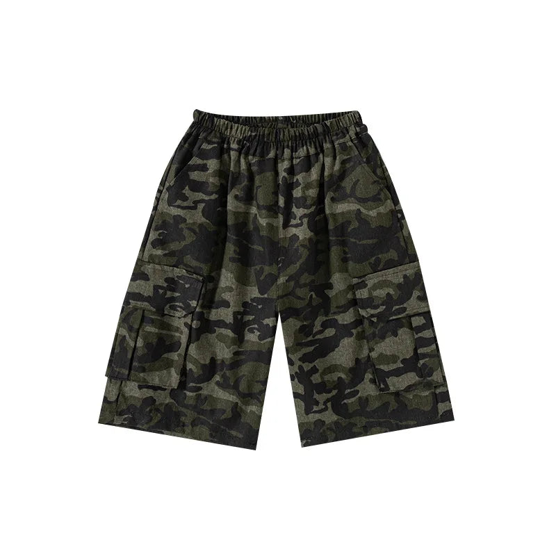 Kids Camouflage Hip Hop Dance Vest & Shorts Set, Black/Green/Red/White Cotton Blend, Street Dance