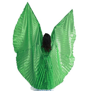 Belly Dance Isis Wings Costume for Women, Gold Pleated Lame Fabric, Includes Headpiece, Top, Pants, and Hip Scarf