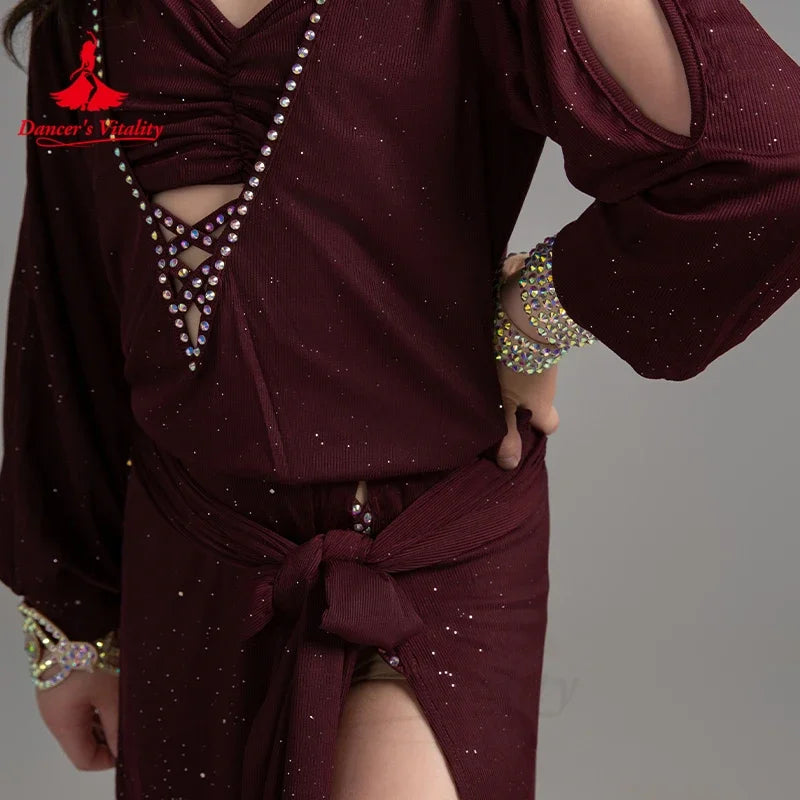 Girls' Belly Dance Practice Costume 2-Piece Modal Set With Robe And Belt
