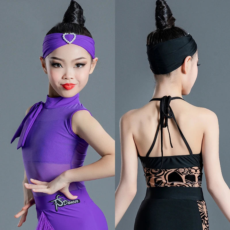 Girls' Embellished Headband for Dance, Various Colors & Animal Prints, Stretch Fabric, Heart Pearl Accent