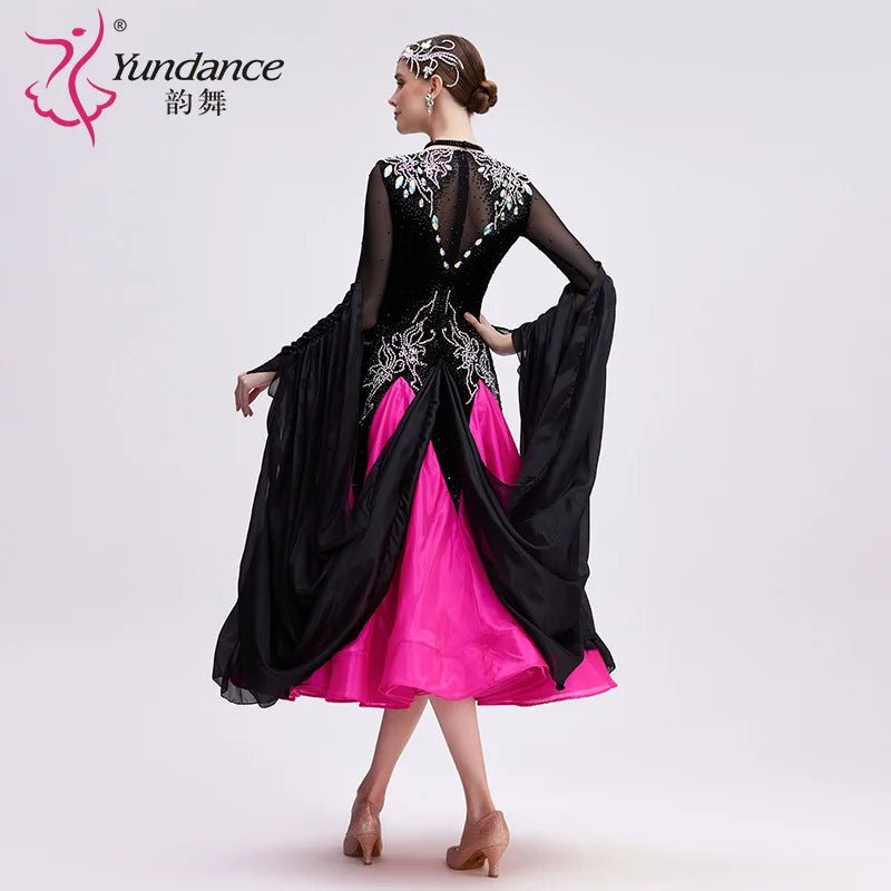 Girls' Standard Ballroom Dance Dress With Full Circle Skirt For Competition