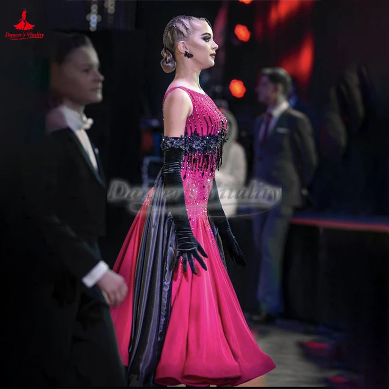 Ballroom Dance Sleeveless Full Swing Dress Customizable For Adults & Teens Waltz Foxtrot Tango Competition