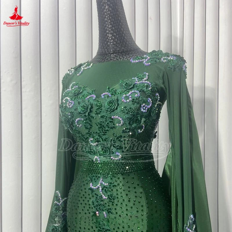 Women's Ballroom Standard Performance Dance Dress Bottle Green For Competition