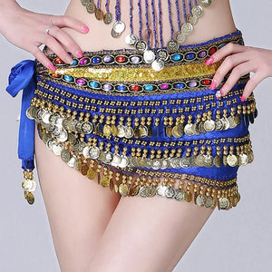 Belly Dance Hip Scarf, Women's Green Sequin & Coin Fringe Velvet & Chiffon Belly Dance Hip Scarf