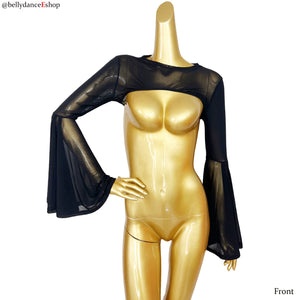 Women's Black Mesh Bell Sleeve Shrug Top for Belly Dance