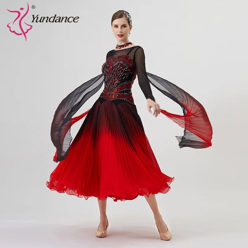 Women's Standard Ballroom Waltz Dress With Rhinestones Multicolor For Competition