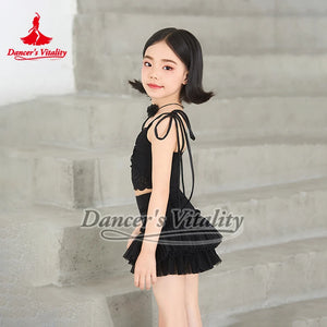 Girls Black Lace Crop Top and Tulle Skirt Latin Dance Costume - Dancer's Vitality