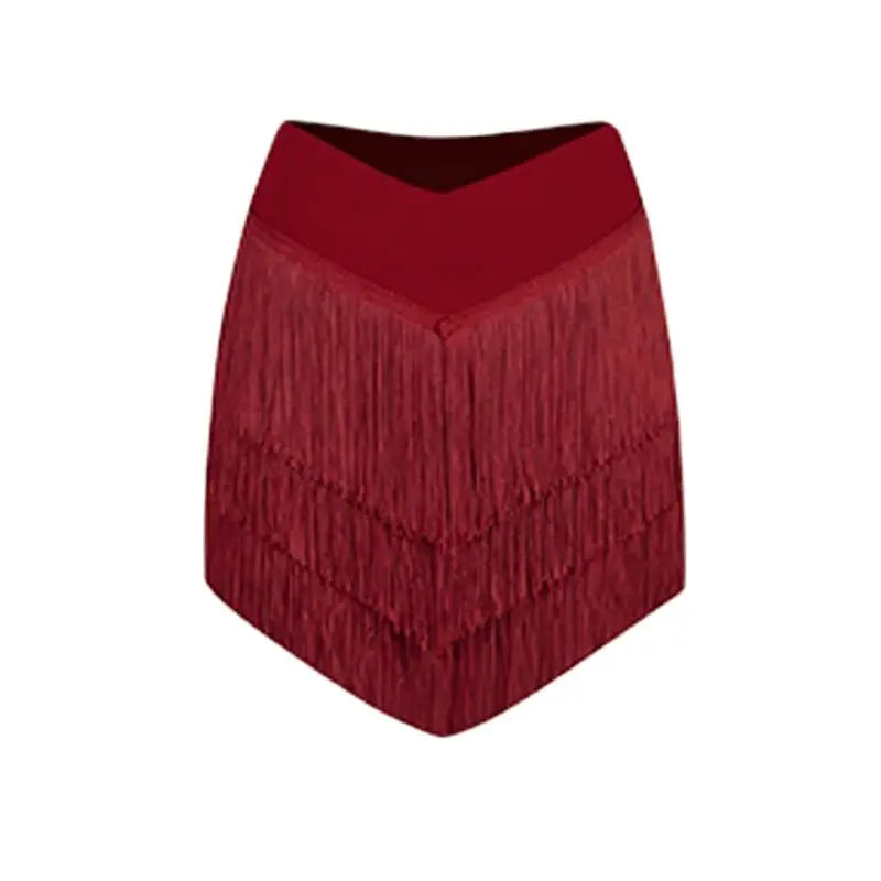 Women's Pink, Brown, Black V-Neck Long Sleeve Crop Top & Fringe Latin Dance Skirt Set