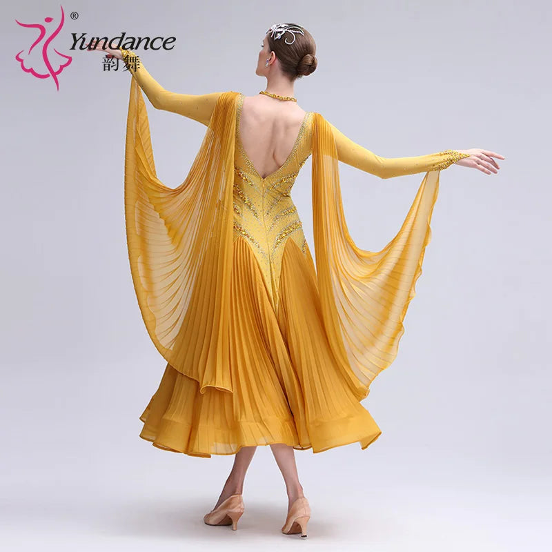 Women's Ballroom Standard Waltz Dress With Rhinestone Accents Multicolor For Competition