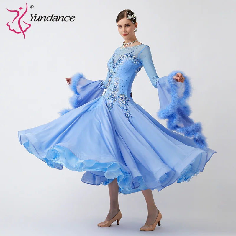 Women Modern Dance Rhinestone Color Diversity Dress Ballroom National Standard Waltz Competition Performance