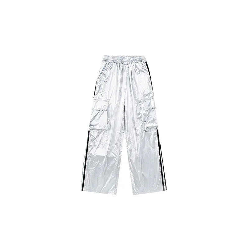 Kids' Silver Metallic Hip Hop Dance Costume Set, Loose Fit Short Sleeve Shirt & Cargo Pants
