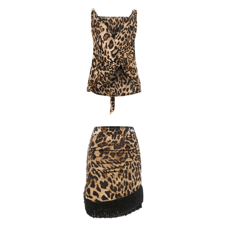Dance Dress Women's Leopard Print Fringe Latin Dance Rumba Samba Cha Cha Dress