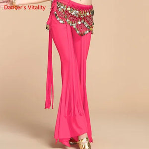 Belly Dance Pants Women's Yellow Sequin Hip Scarf Bell Bottom Slit Leg Pants for Oriental Dance Performance
