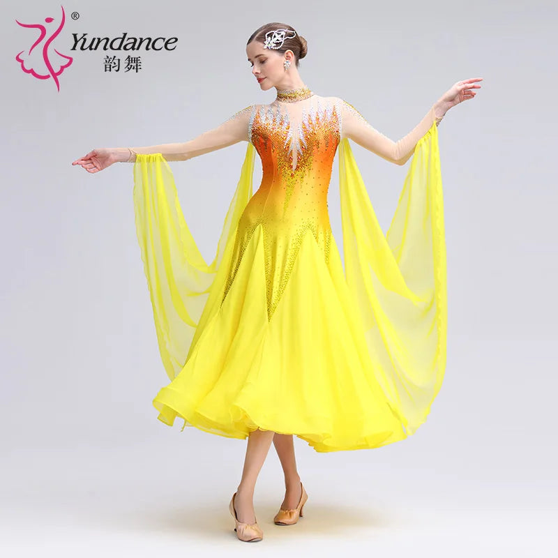 Women's Standard Ballroom Waltz Dress With Rhinestones Multicolor For Competition