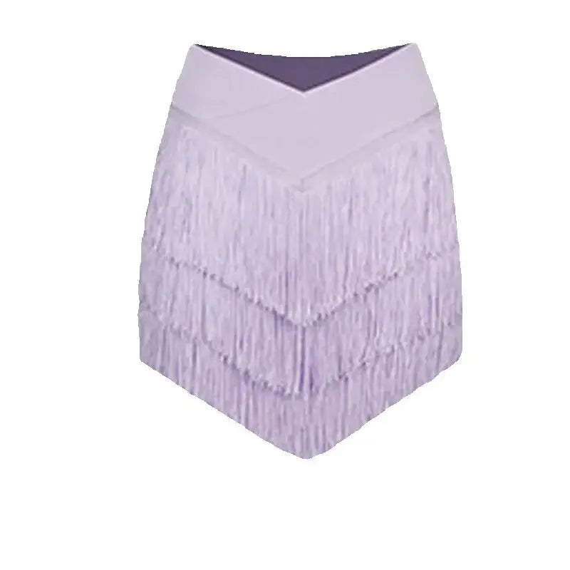 Women's Halter Neck Ruched Crop Top & Layered Fringe Latin Dance Skirt Set