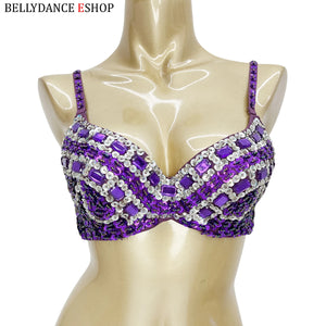 Belly Dance Bra, Women's Red Bejeweled Sequin Embellished Rhinestone Costume Top, Belly Dancing