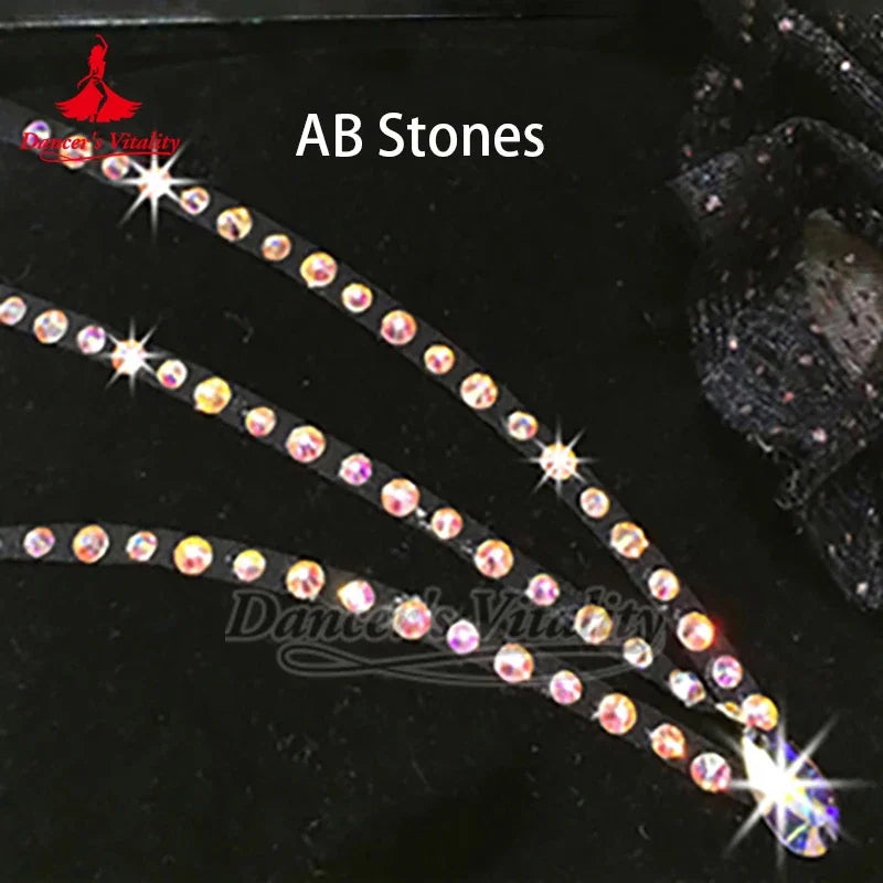 Dance Costume Women White Crystal Rhinestone Fringe Trim Belly Dance Latin Dress Accessory