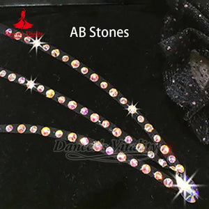 Dance Costume Women White Crystal Rhinestone Fringe Trim Belly Dance Latin Dress Accessory