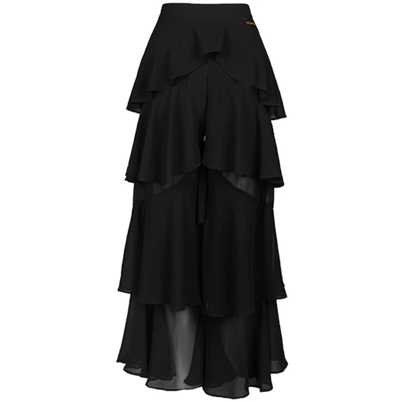 Women's Black Tiered Chiffon Latin Dance Pants